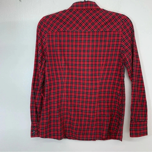 Heritage Shirtings By Bass Shirt Woman Small Red Black Plaid Button Ruffles - Picture 3 of 8